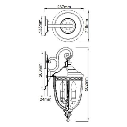 Feiss - Iluminação de parede exterior ENGLISH BRIDLE 3xE14/60W/230V IP44