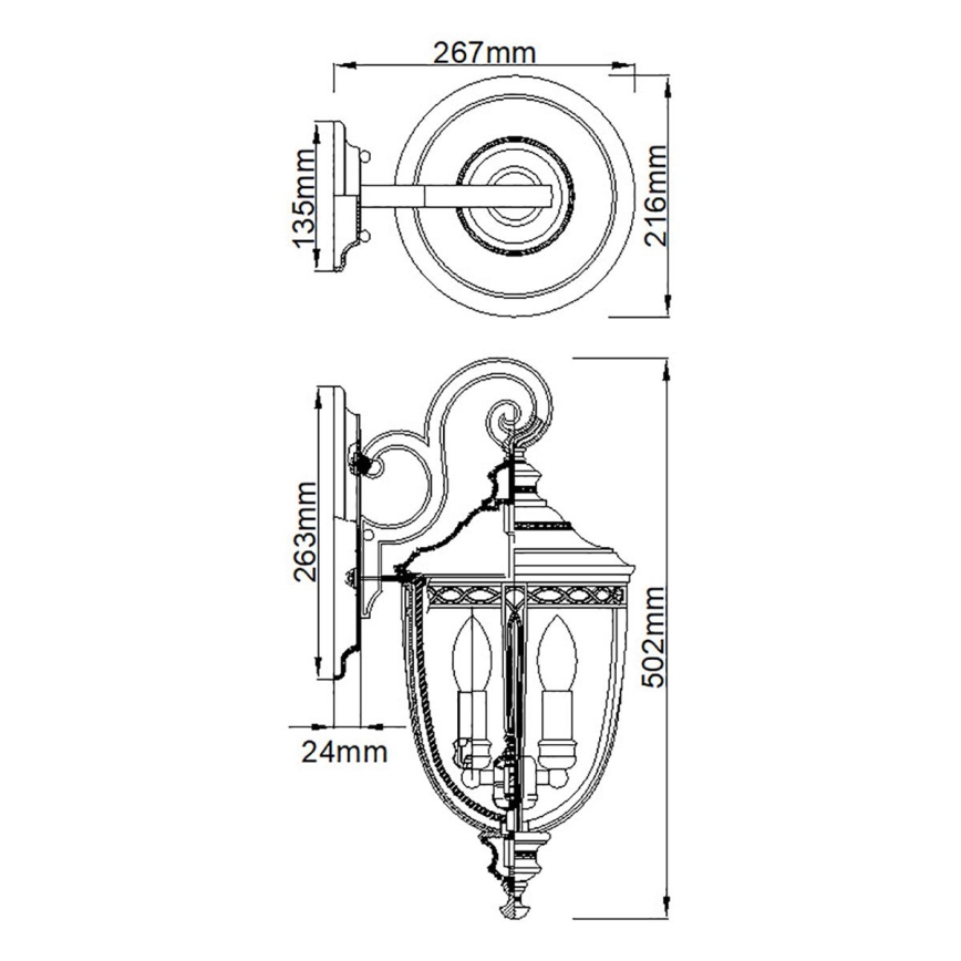 Feiss - Iluminação de parede exterior ENGLISH BRIDLE 3xE14/60W/230V IP44