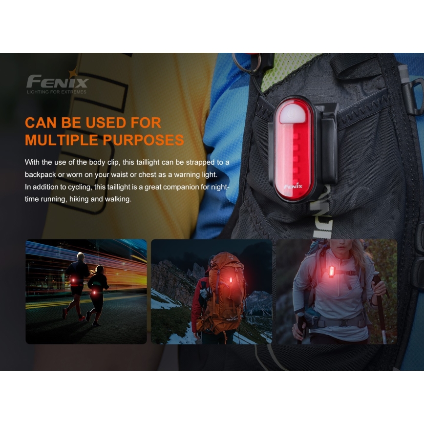 Fenix BC05RV20 - Lanterna LED recarregável de bicicleta LED/USB IP66 15 lm 120 hrs
