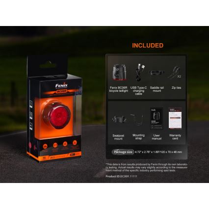 Fenix BC06R - LED Luz de bicicleta recarregável e regulável LED/USB IP66 90 Eu 24,5 h