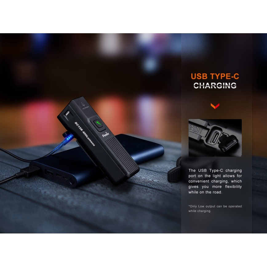 Fenix BC15R - LED Luz de bicicleta recarregável e regulável LED/USB IP66 400 brilhante 31,5 h 2600 mAh