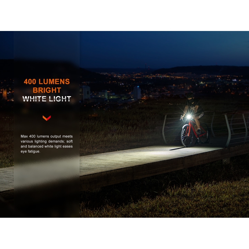 Fenix BC15R- Luz de bicicleta LED recarregável e regulável LED/USB IP66 400 lm 31,5 horas