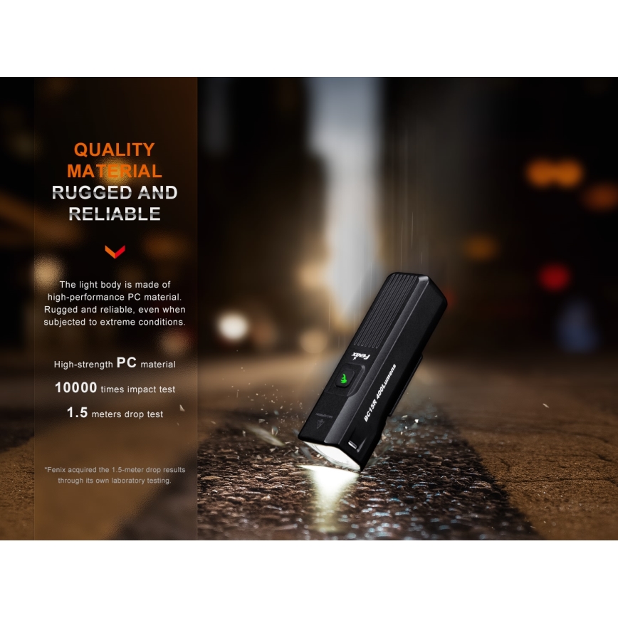Fenix BC15R- Luz de bicicleta LED recarregável e regulável LED/USB IP66 400 lm 31,5 horas