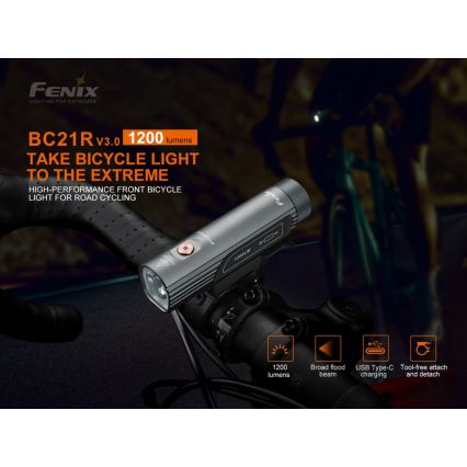 Fenix BC21RV30 - Iluminação de bicicleta recarregável LED/USB IP68 1200 lm 33 hrs