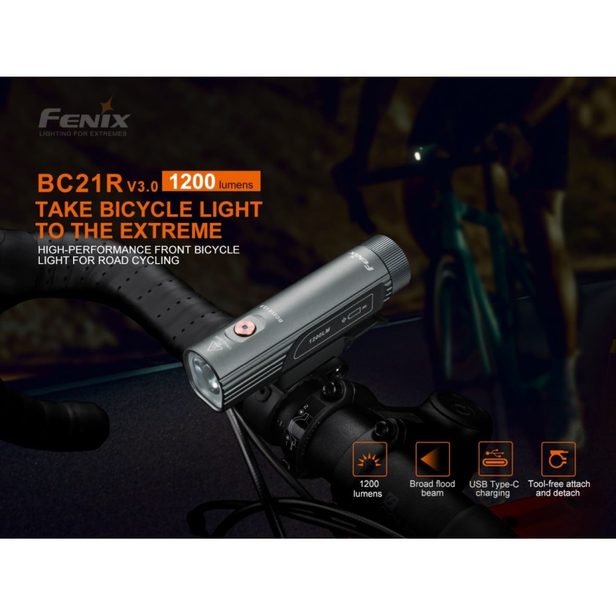 Fenix BC21RV30 - Iluminação de bicicleta recarregável LED/USB IP68 1200 lm 33 hrs