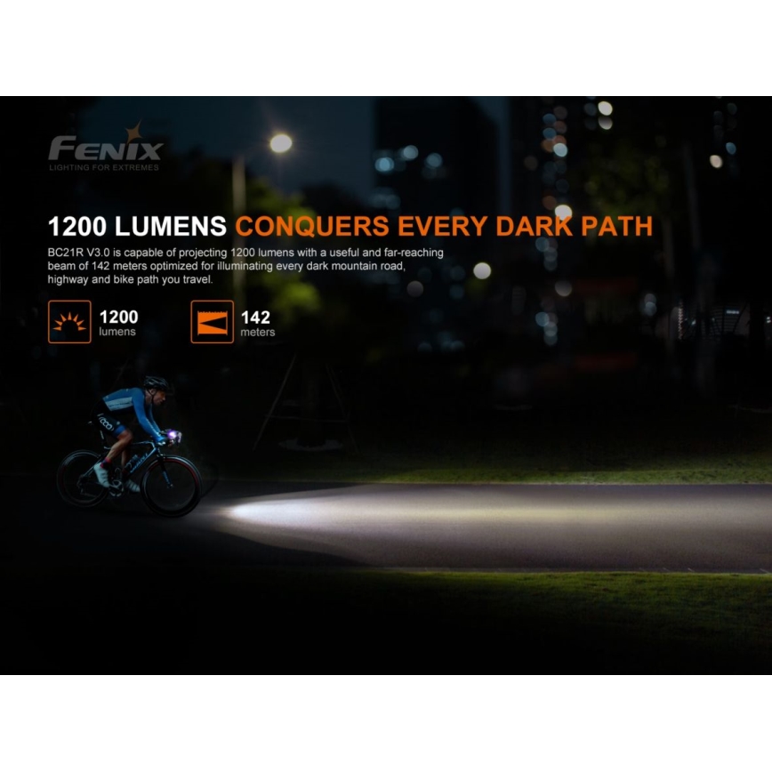 Fenix BC21RV30 - Iluminação de bicicleta recarregável LED/USB IP68 1200 lm 33 hrs
