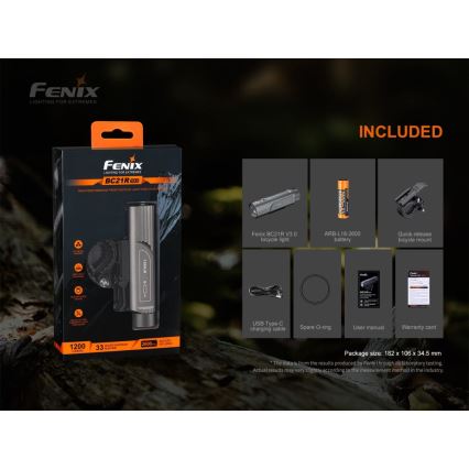 Fenix BC21RV30 - Iluminação de bicicleta recarregável LED/USB IP68 1200 lm 33 hrs
