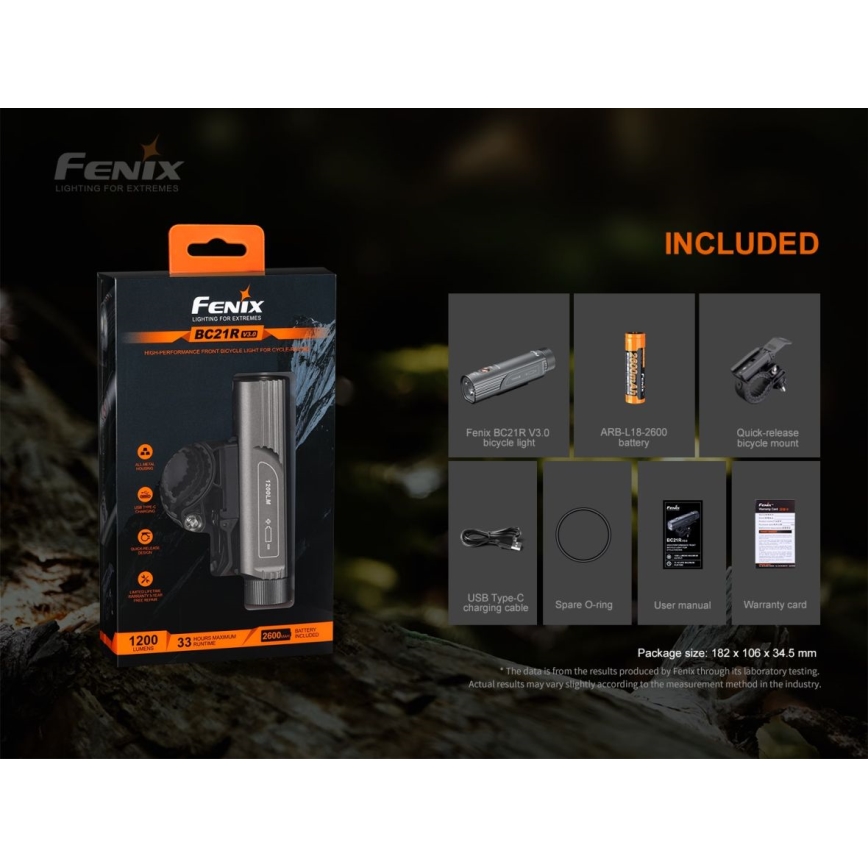Fenix BC21RV30 - Iluminação de bicicleta recarregável LED/USB IP68 1200 lm 33 hrs