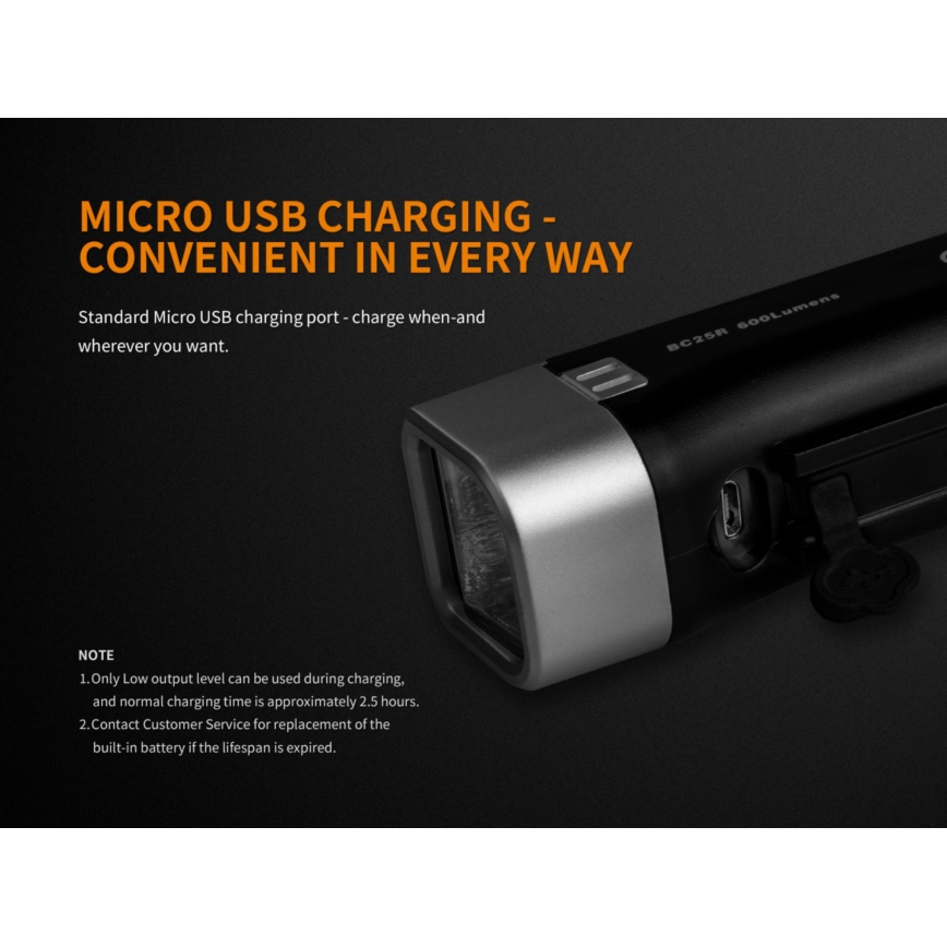 Fenix BC25R - Iluminação de bicicleta recarregável LED LED/USB IP66 600 lm 36 hrs