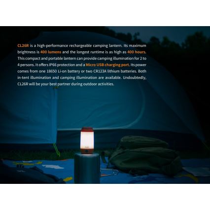 Fenix CL26RRED - LED Regulação portable rechargeable candeeiro LED/USB IP66 400 lm 400 h laranja