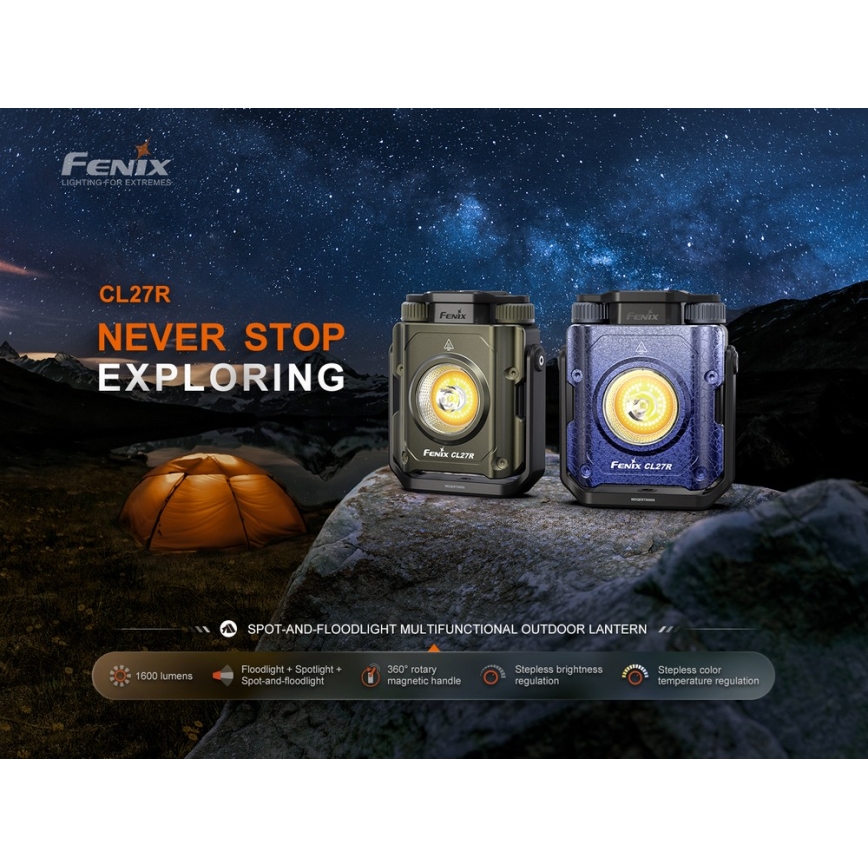Fenix CL27RGRE - Iluminação LED regulável LED/USB IP66 1600 lm 285 h