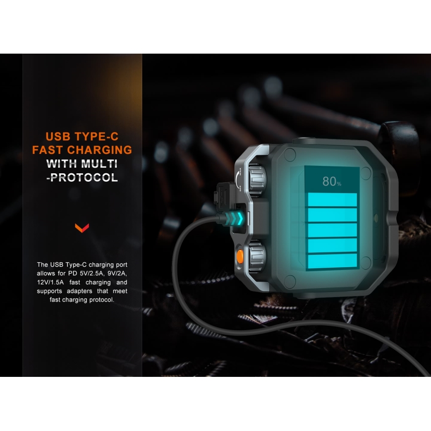 Fenix CL28R - Holofote LED regulável com power bank LED/USB IP66 2000 brilhante 360 h 10000 mAh com buzina para bicicleta