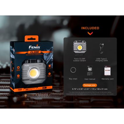 Fenix CL28R - Holofote recarregável com regulação e powerbank LED/USB IP66 2000 lm 360 h