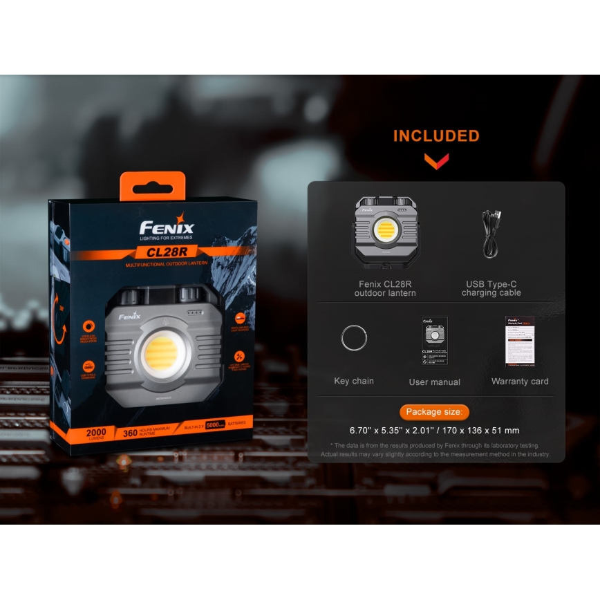 Fenix CL28R - Holofote recarregável com regulação e powerbank LED/USB IP66 2000 lm 360 h