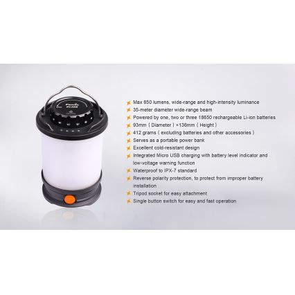 Fenix CL30R - Candeeiro portátil recarregável LED LED/USB IPX7 650 lm 300 h