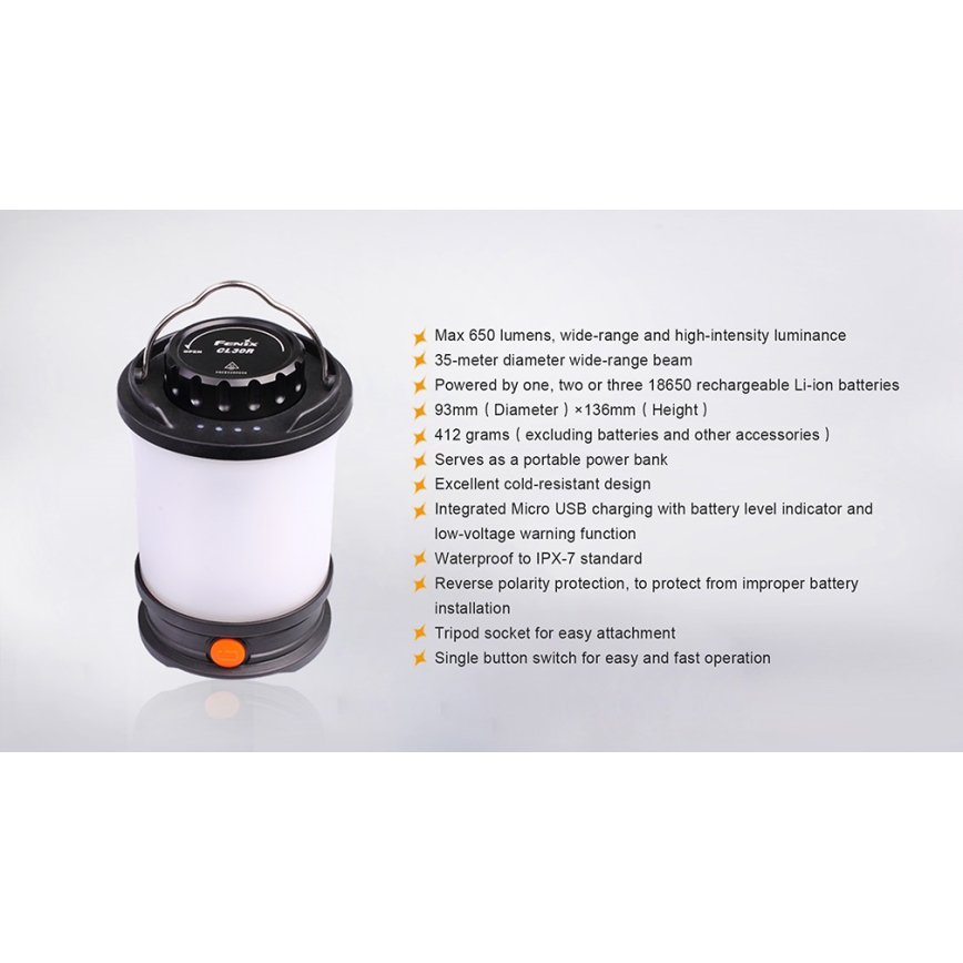 Fenix CL30R - Candeeiro portátil recarregável LED LED/USB IPX7 650 lm 300 h