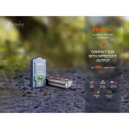 Fenix E03RV20BLU - Lanterna recarregável LED LED/USB IP66 500 lm 30 h