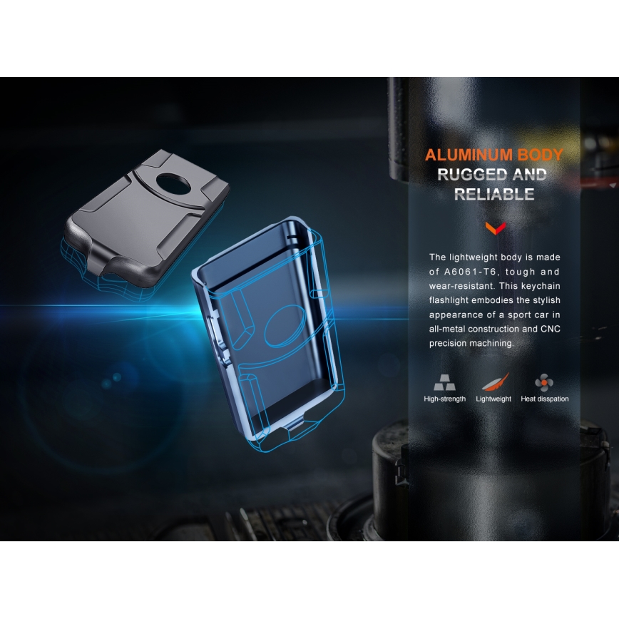Fenix E03RV20BLU - Lanterna recarregável LED LED/USB IP66 500 lm 30 h
