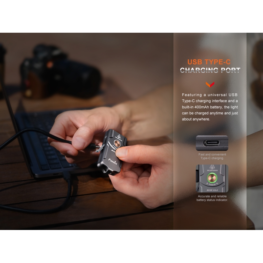 Fenix E03RV20BLU - Lanterna recarregável LED LED/USB IP66 500 lm 30 h