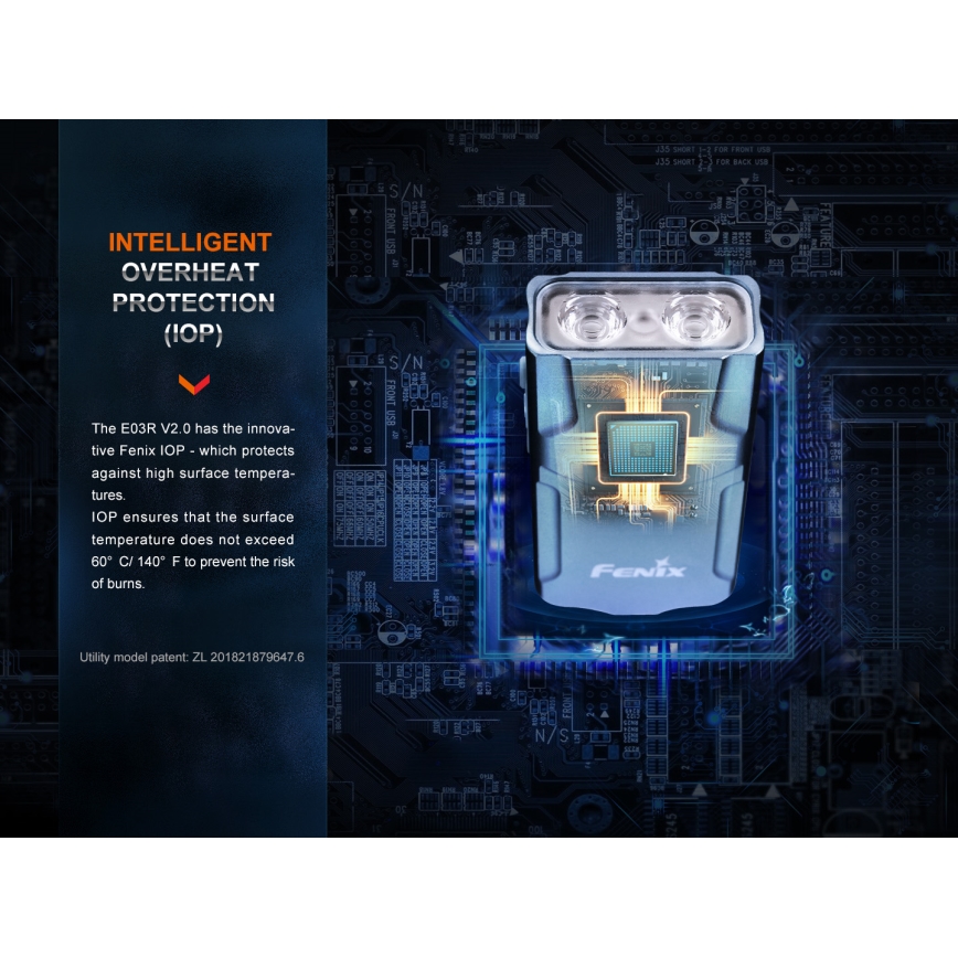 Fenix E03RV20BLU - Lanterna recarregável LED LED/USB IP66 500 lm 30 h