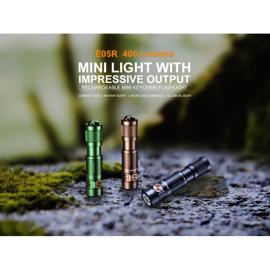 Fenix E05RBLC - Lanterna recarregável LED LED/USB IP68 400 lm 30 hrs