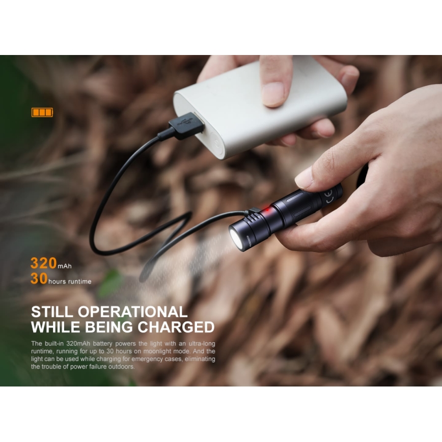 Fenix E05RBLC - Lanterna recarregável LED LED/USB IP68 400 lm 30 hrs