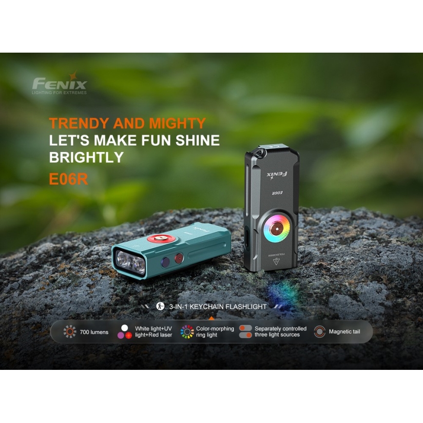 Fenix E06RTKS - Lanterna LED com regulação UV LED/USB IP66 700 lm 60 h 750 mAh turquesa