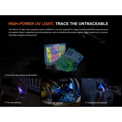 Fenix E06RTKS - Lanterna LED com regulação UV LED/USB IP66 700 lm 60 h 750 mAh turquesa