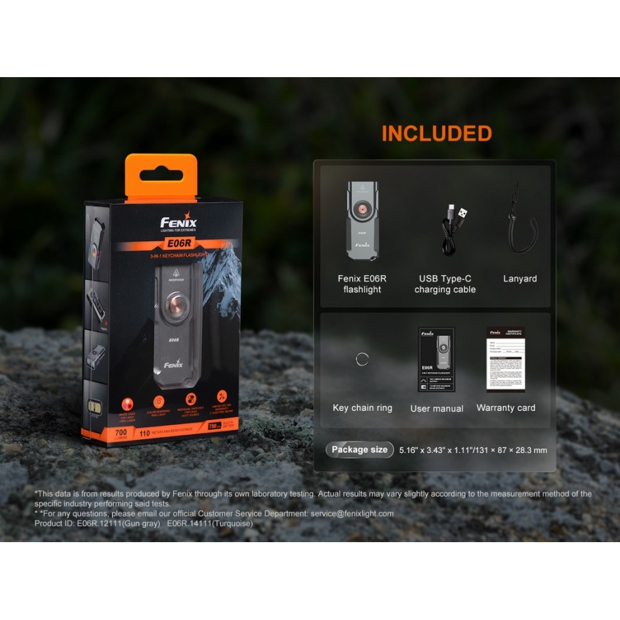Fenix E06RTKS - Lanterna LED com regulação UV LED/USB IP66 700 lm 60 h 750 mAh turquesa
