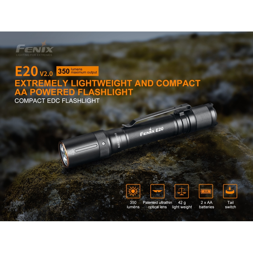 Fenix E20V20 - Lanterna LED LED/2xAA IP68 350 lm 200 hrs