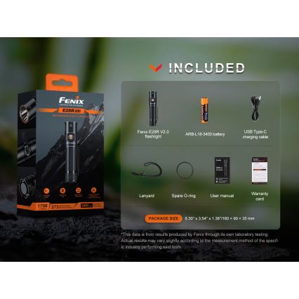 Fenix E28RV20 - Lanterna LED com regulação LED/USB/2xCR123A IP68 1700 brilhante 260 h 3400 mAh