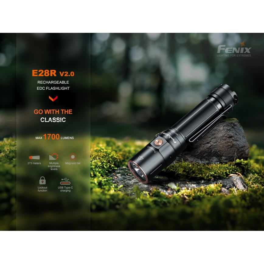 Fenix E28RV20 - LED Regulação rechargeable flashlight LED/USB IP68 1700 lm 260 h