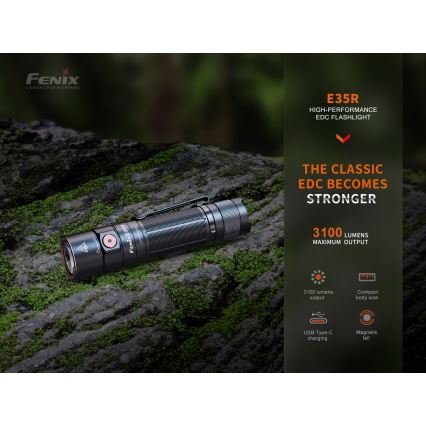 Fenix E35RSETAODS - LED Regulação rechargeable flashlight LED/USB IP68 3100 lm 69 h + diffuser 26,5mm