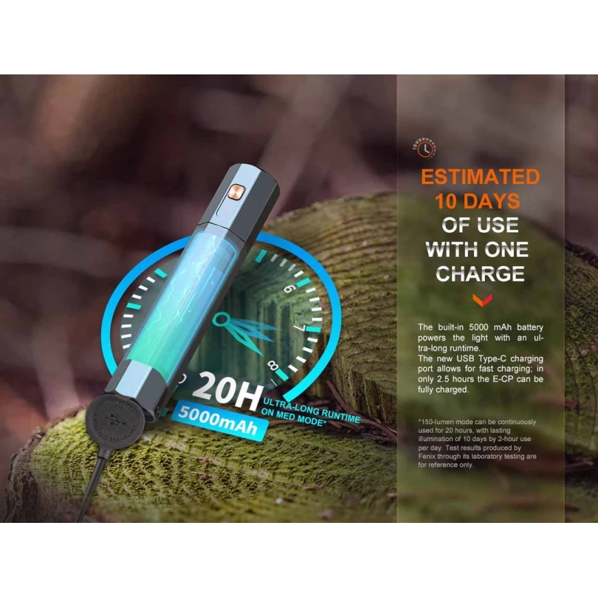 Fenix ECPBLUE - Lanterna recarregável LED com um power bank USB IP68 1600 brilhante 504 h 5000 mAh azul