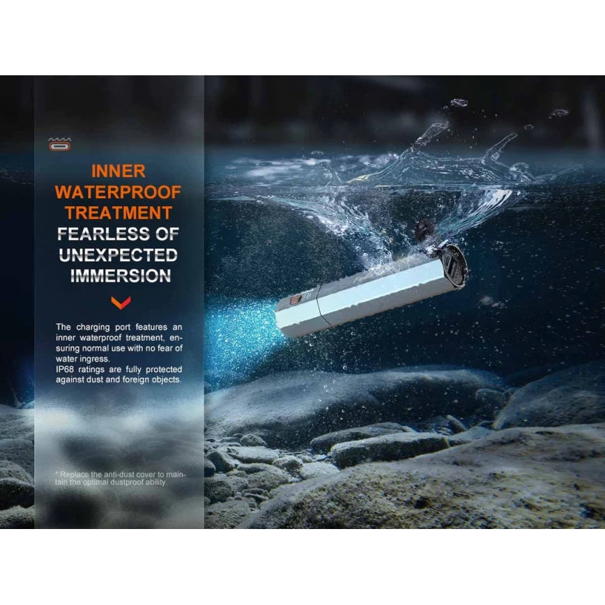Fenix ECPBLUE - Lanterna recarregável LED com uma power bank USB IP68 1600 lm 504 h azul