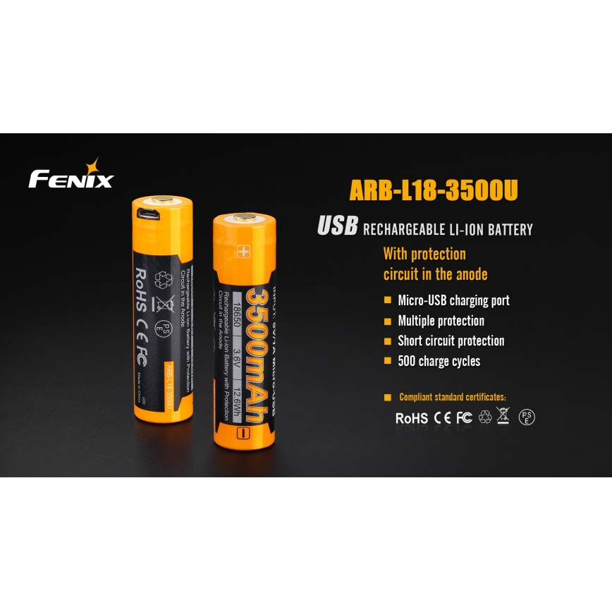 Fenix FE18650LI35USB - 1pc Bateria recarregável USB/3,6V 3500 mAh