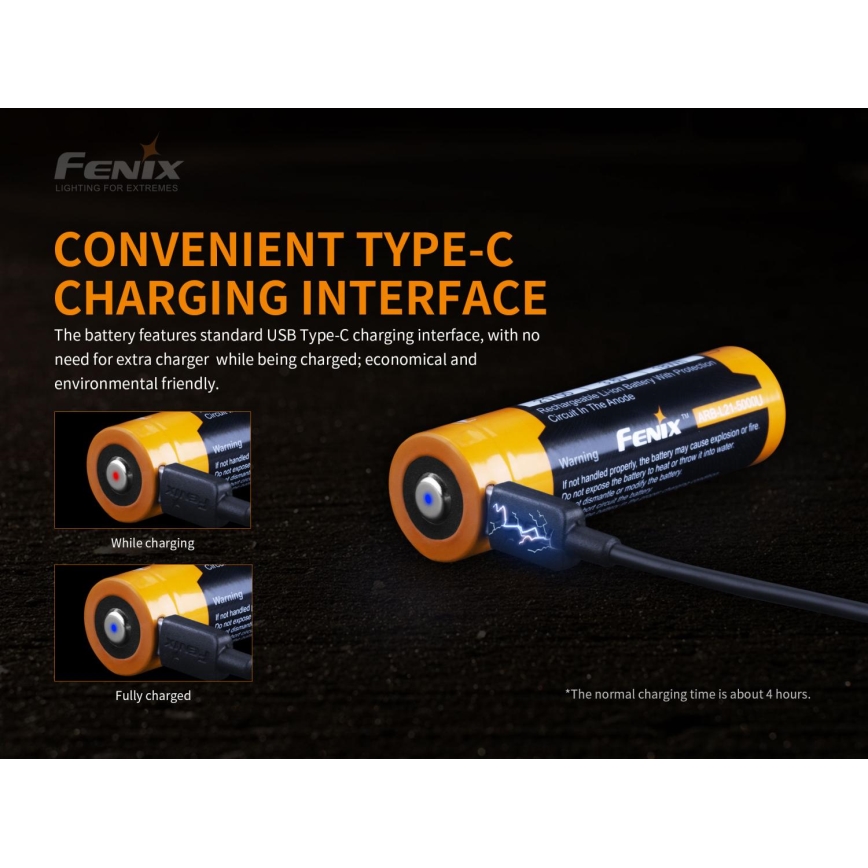 Fenix FE21700USB - 1pc Pilha recarregável USB/3,6V 5000 mAh