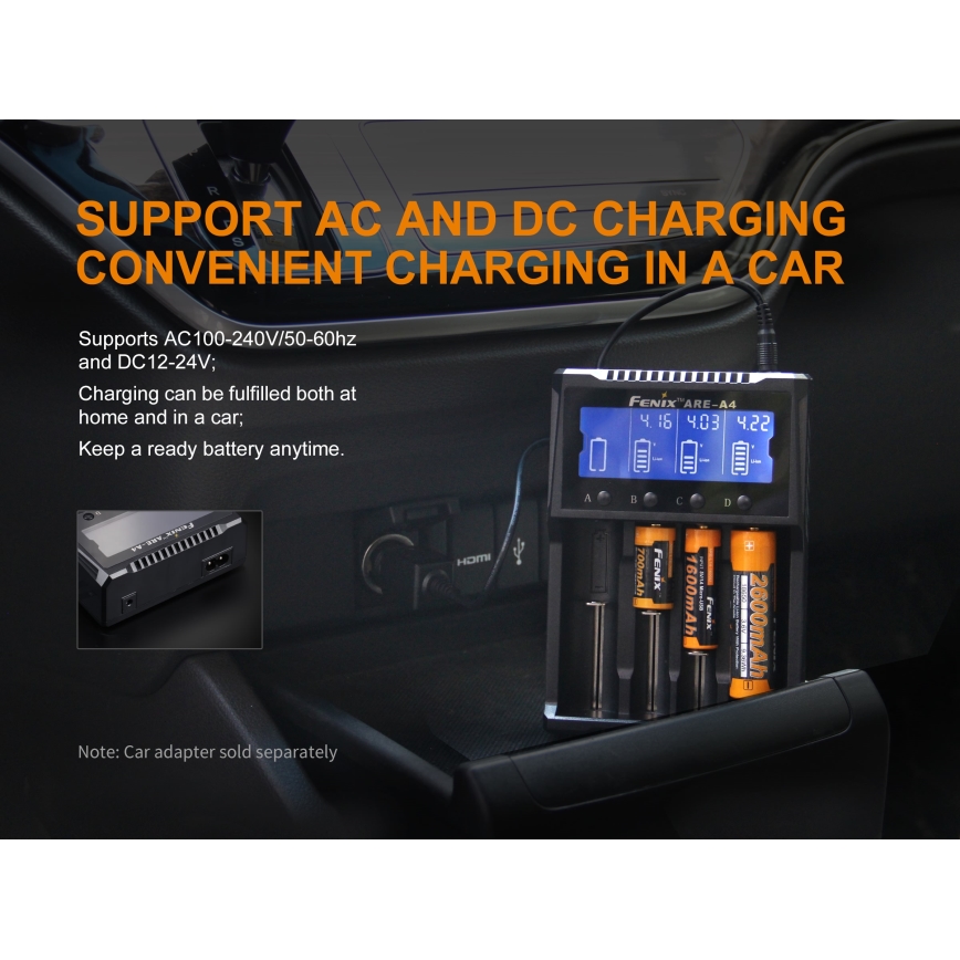 Fenix FENAREA4 - Carregador de pilhas 4xLi-ion/AAA/AA/C 5V