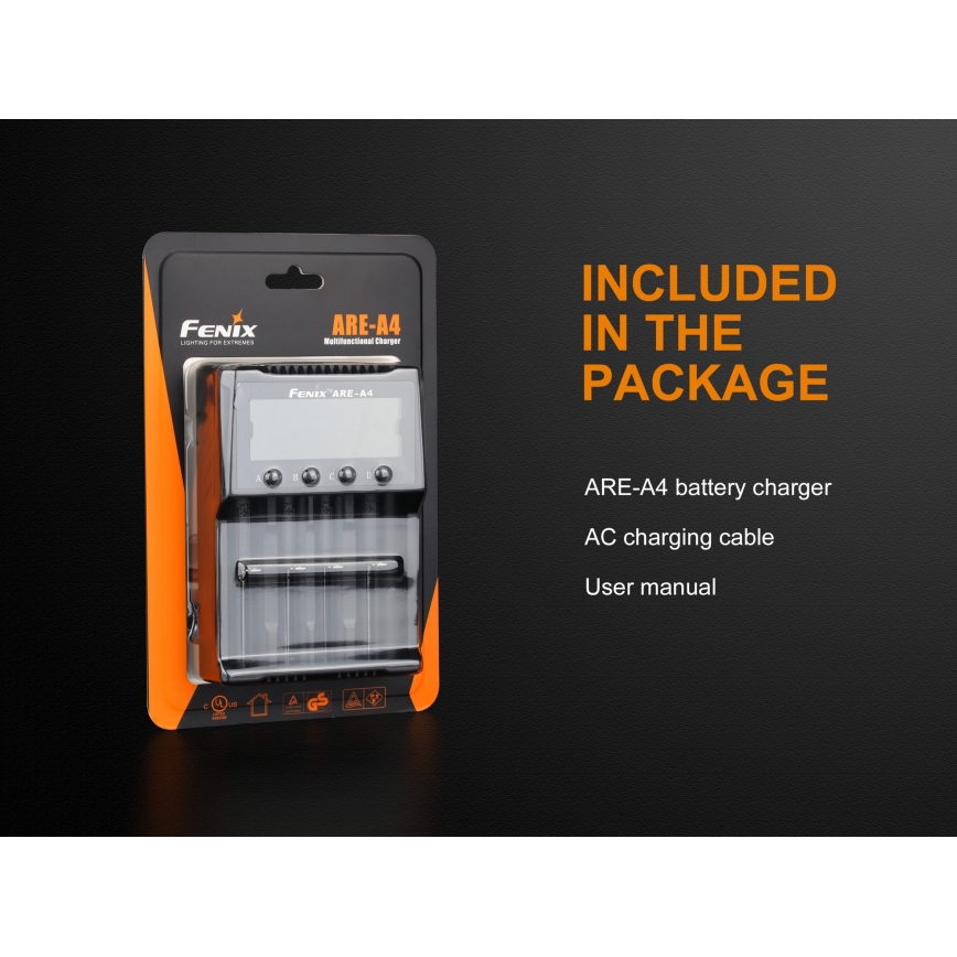 Fenix FENAREA4 - Carregador de pilhas 4xLi-ion/AAA/AA/C 5V