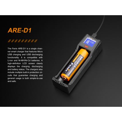 Fenix FENARED1 - Carregador de pilhas 1xLi-ion/AAA/AA/C 5V
