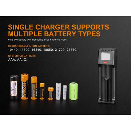 Fenix FENARED1 - Carregador de pilhas 1xLi-ion/AAA/AA/C 5V