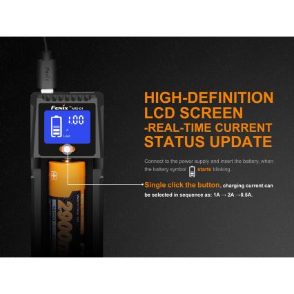 Fenix FENARED1 - Carregador de pilhas 1xLi-ion/AAA/AA/C 5V