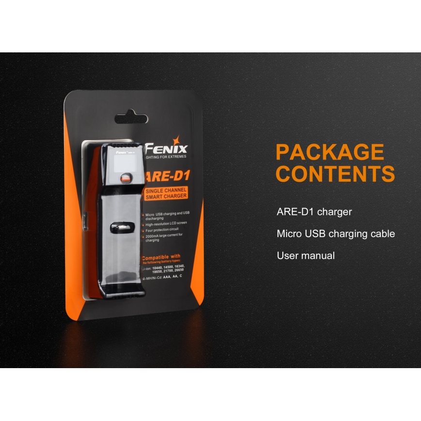 Fenix FENARED1 - Carregador de pilhas 1xLi-ion/AAA/AA/C 5V