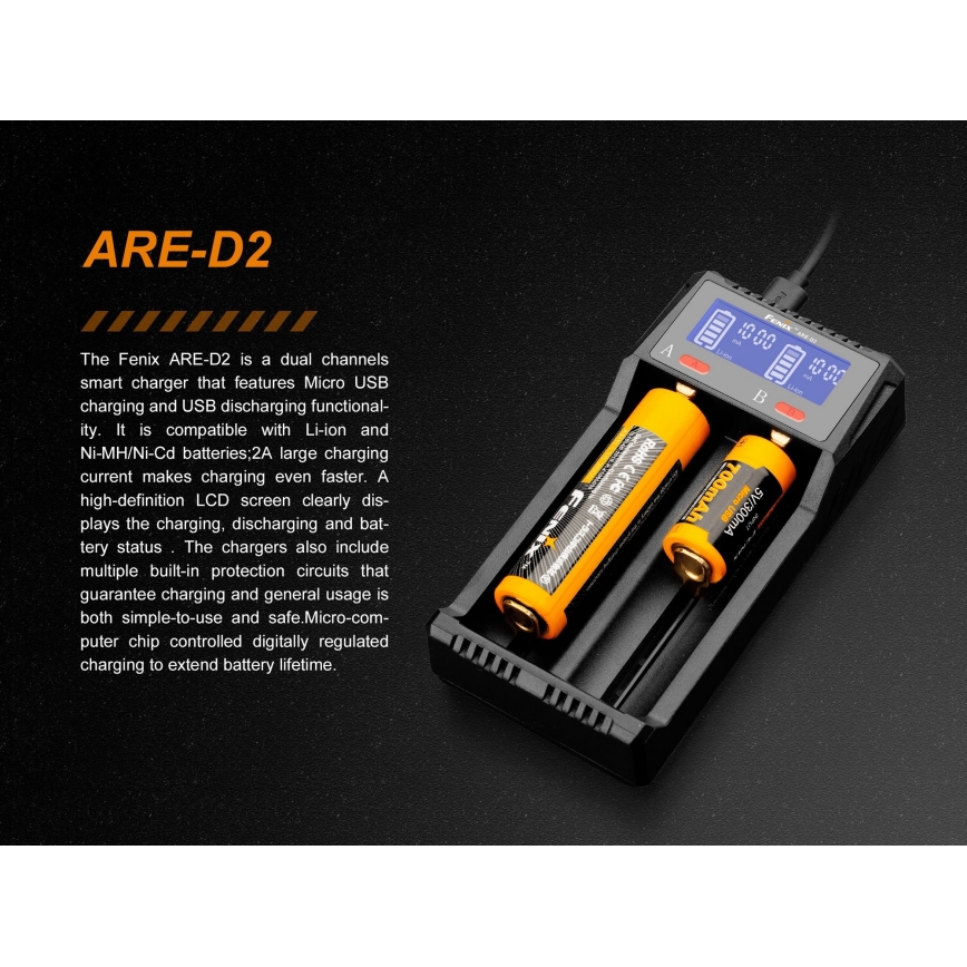 Fenix FENARED2 - Carregador de pilhas 2xLi-ion/AAA/AA/C 5V