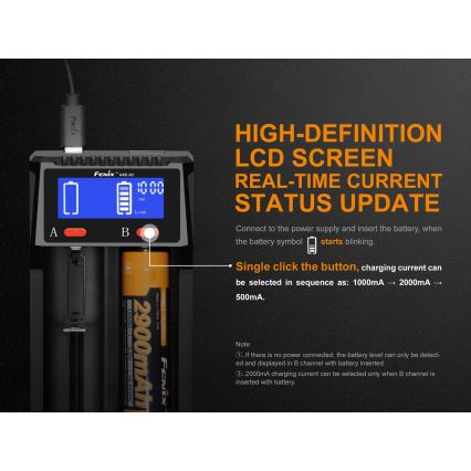 Fenix FENARED2 - Carregador de pilhas 2xLi-ion/AAA/AA/C 5V