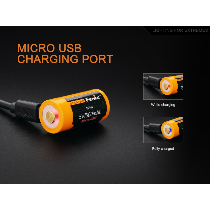 Fenix FERCR123ALIIONUP - 1pc Bateria recarregável USB/3,6V 700 mAh