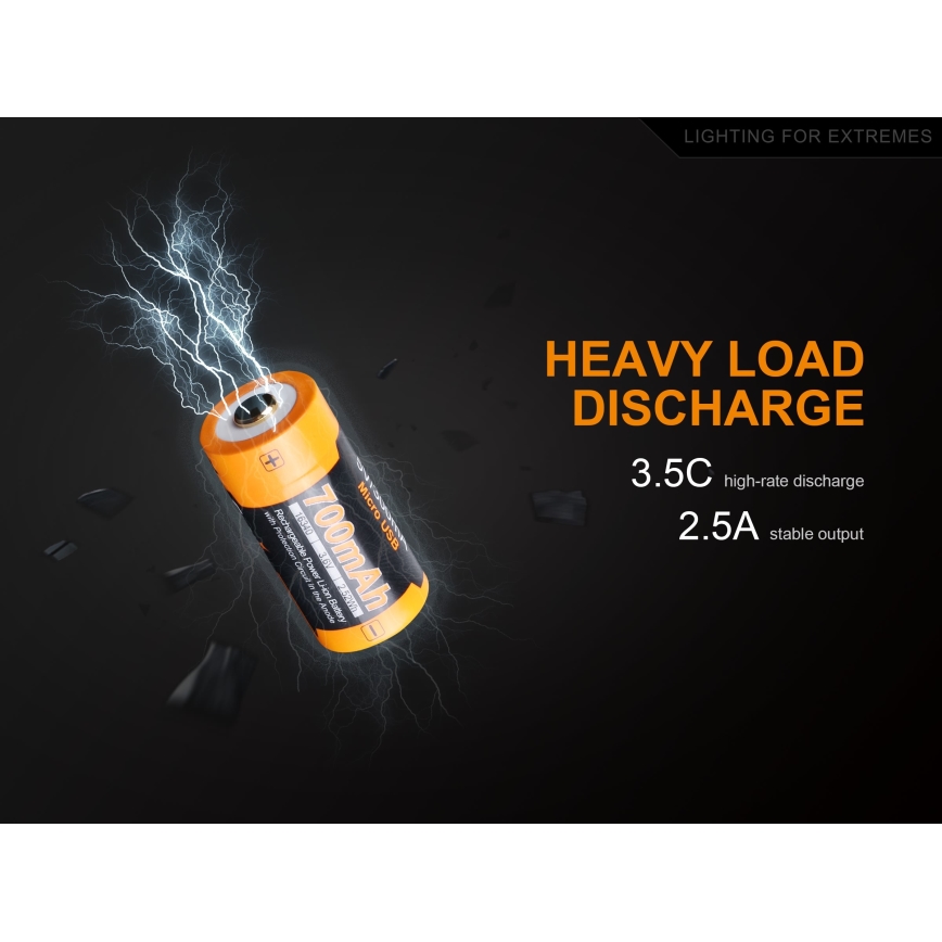Fenix FERCR123ALIIONUP - 1pc Bateria recarregável USB/3,6V 700 mAh