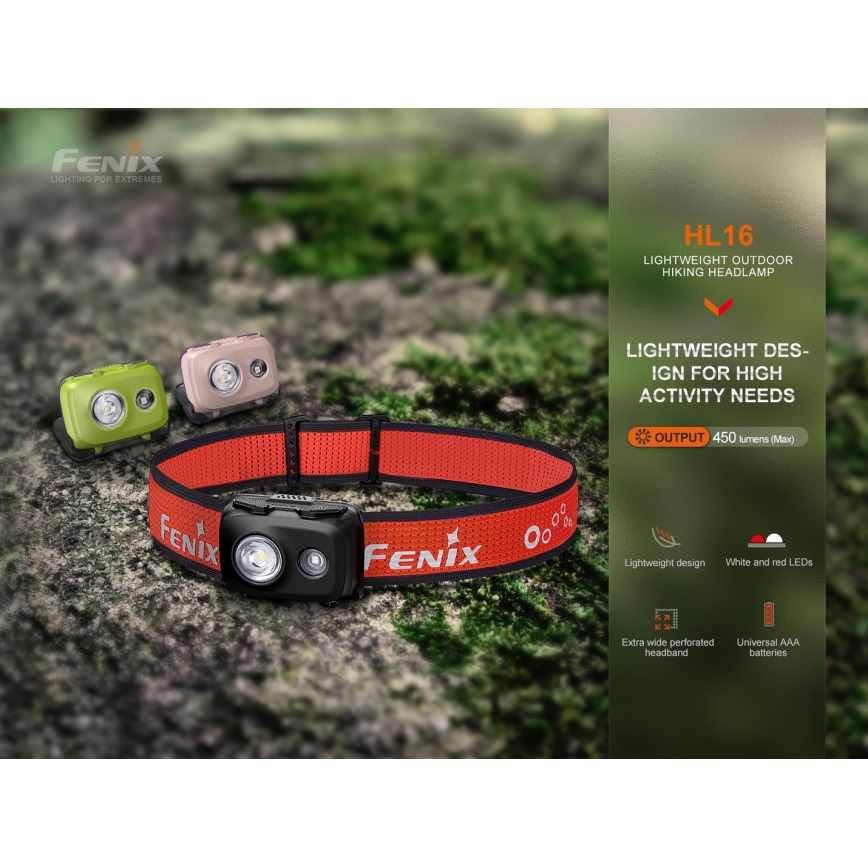 Fenix HL16V2PIN - LED Lanterna de cabeça LED/3xAAA IP66 450 lm 200 h rosa