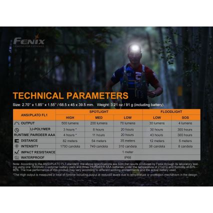 Fenix HL18RTRAIL - Lanterna de cabeça LED recarregável LED/3xAAA IP66 500 lm 300 hrs