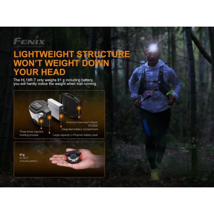 Fenix HL18RTRAIL - Lanterna de cabeça LED recarregável LED/3xAAA IP66 500 lm 300 hrs